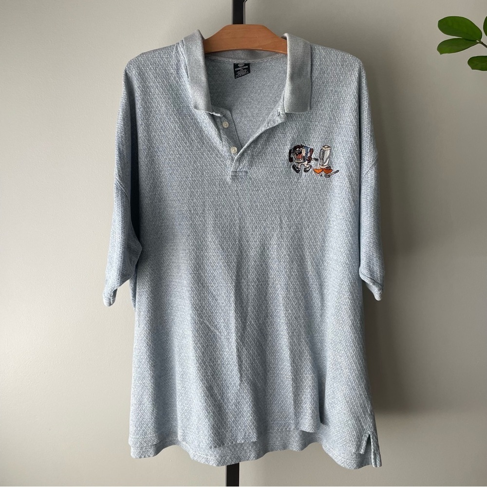 90s Vintage Warner Bros Tasmanian Devil Golf Polo Shirt Blue Size XXL